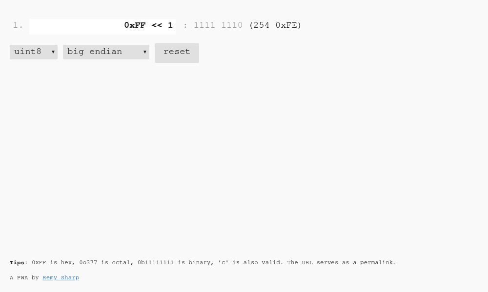 Screenshot of bitcalc