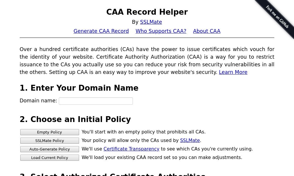 Screenshot of CAA Record Helper