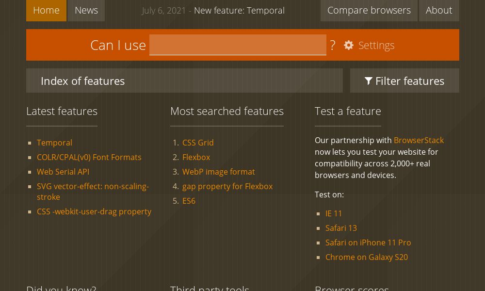 Screenshot of Can I Use