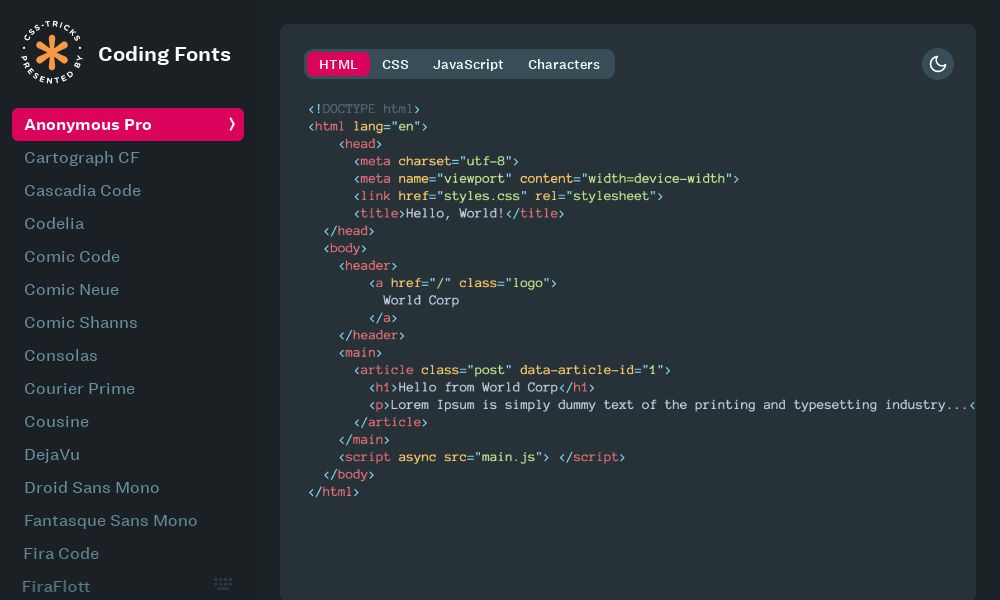 Screenshot of Coding fonts