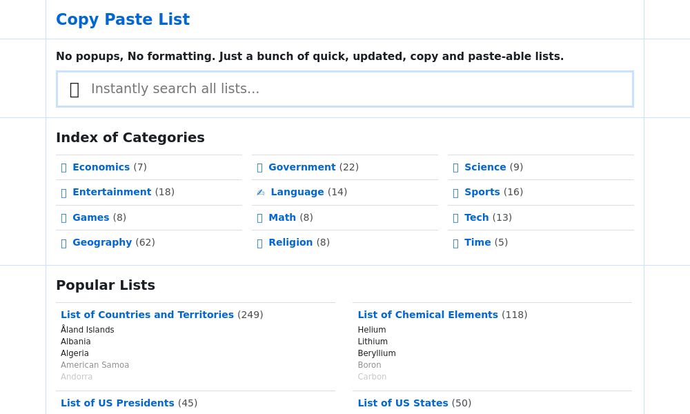 Screenshot of Copy Paste List
