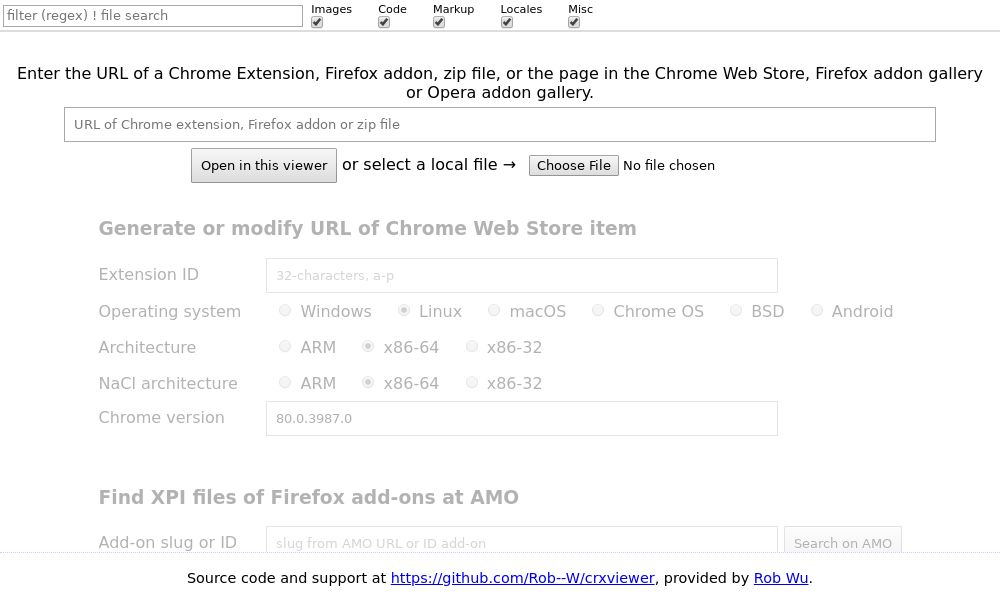 Screenshot of CRX Viewer