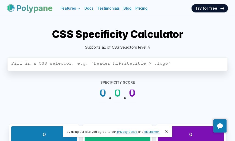 Screenshot of CSS specificity calculator