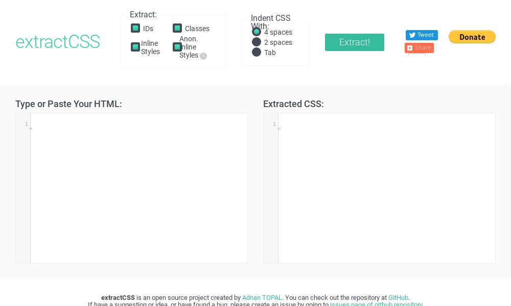 Screenshot of extractCSS