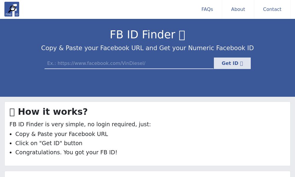 Screenshot of Facebook ID Finder