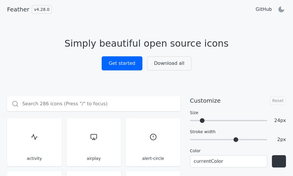 Screenshot of Feather Icons