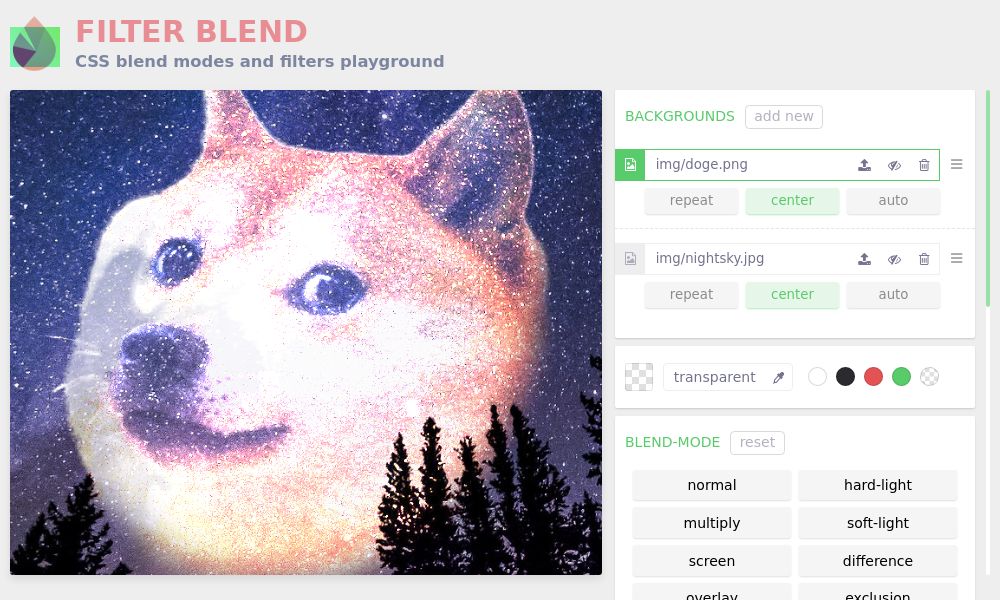 Screenshot of Filter blend
