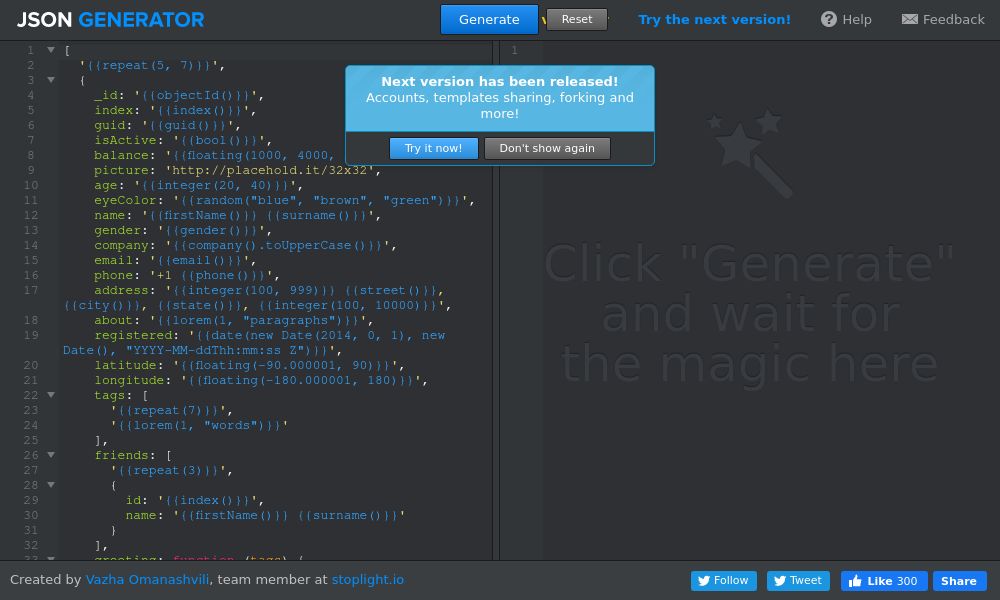 Screenshot of JSON Generator