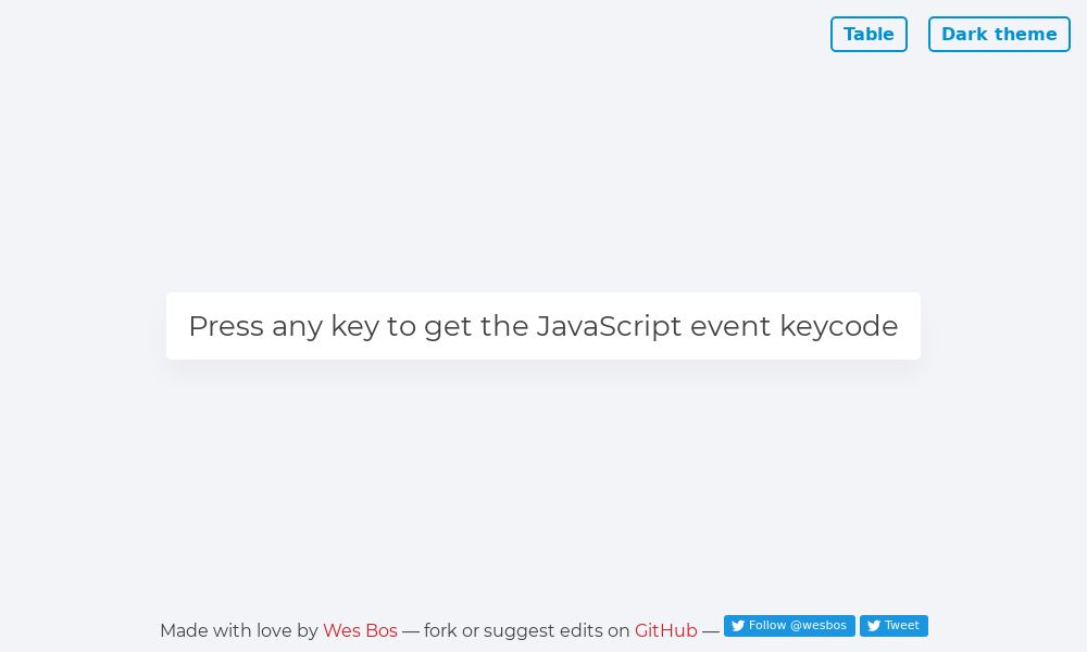 Screenshot of Key codes