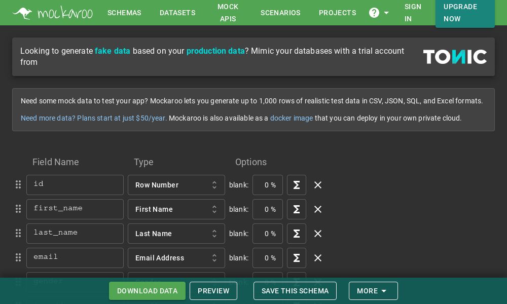Screenshot of Mockaroo