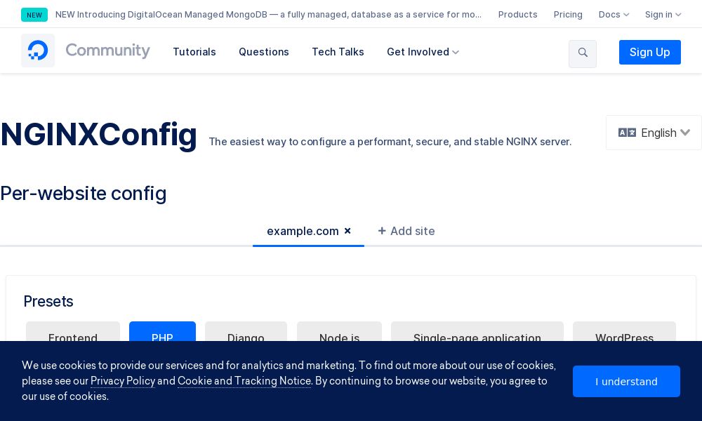 Screenshot of NGINX Config