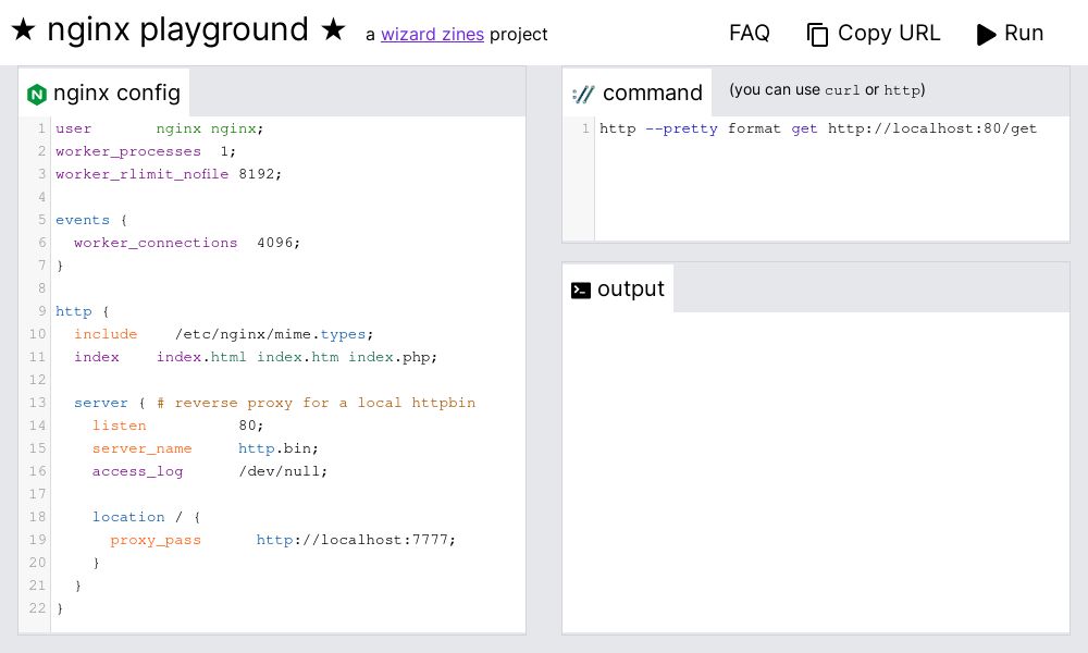 Screenshot of nginx playground