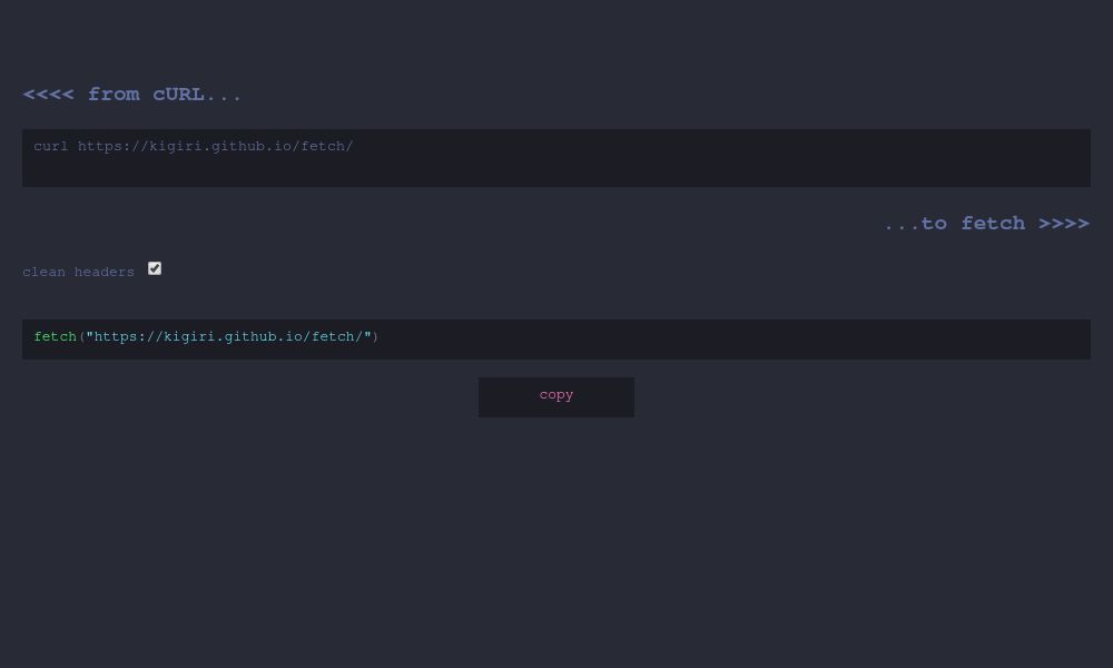 Screenshot of Online cURL to fetch API converter