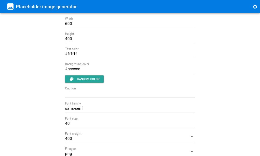 Screenshot of Placeholder Image Generator