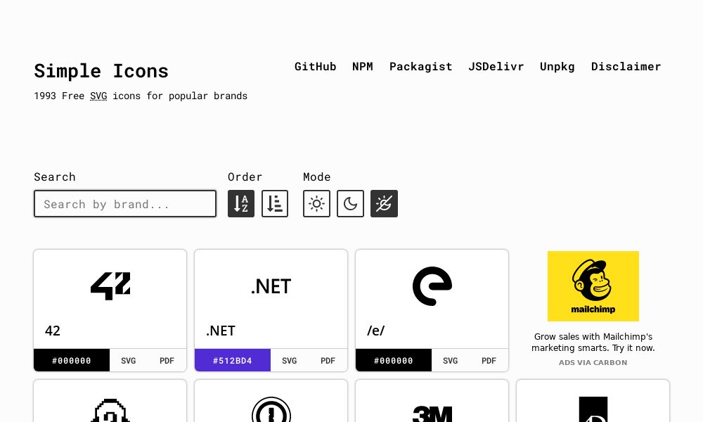 Screenshot of Simple Icons