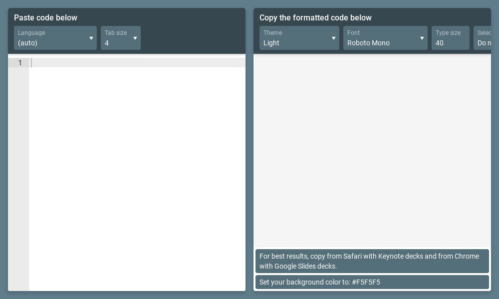 Screenshot of SlideCodeHighlighter