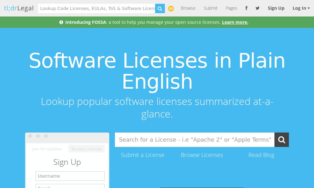 Screenshot of tl;drlegal