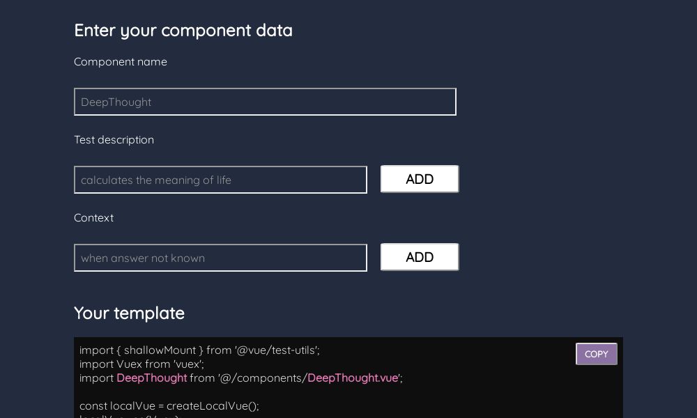 Screenshot of vue-jest-TDD-template